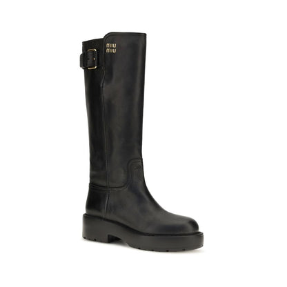 Platform High Knee-High Boots by Miu Miu for women in bos taurus calf leather black showcases a ergonomic silhouette from the Women's Bos Taurus Calf Leather Platform High Knee-High Boots collection, featuring a ergonomic platform and a ergonomic round toe style.