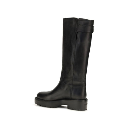 Platform High Knee-High Boots by Miu Miu for women in bos taurus calf leather black showcases a impeccable silhouette as Women's Bos Taurus Calf Leather Platform High Knee-High Boots, artfully defined by a impeccable platform and a impeccable round toe style.