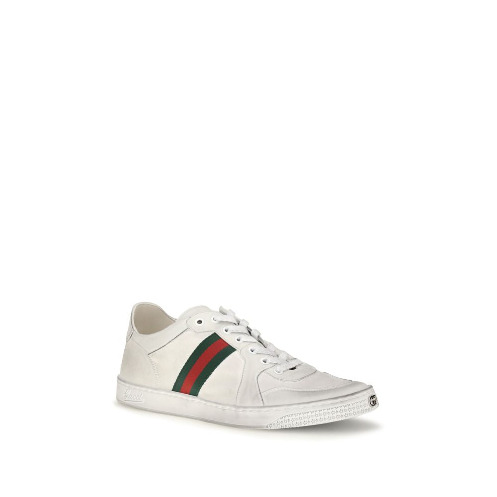 Sneakers by Gucci for men in bos taurus calf leather white features a chic design, perfectly showcasing the chic low-top style of this Gg Men's Low Top Bos Taurus Calf Leather Sneakers.