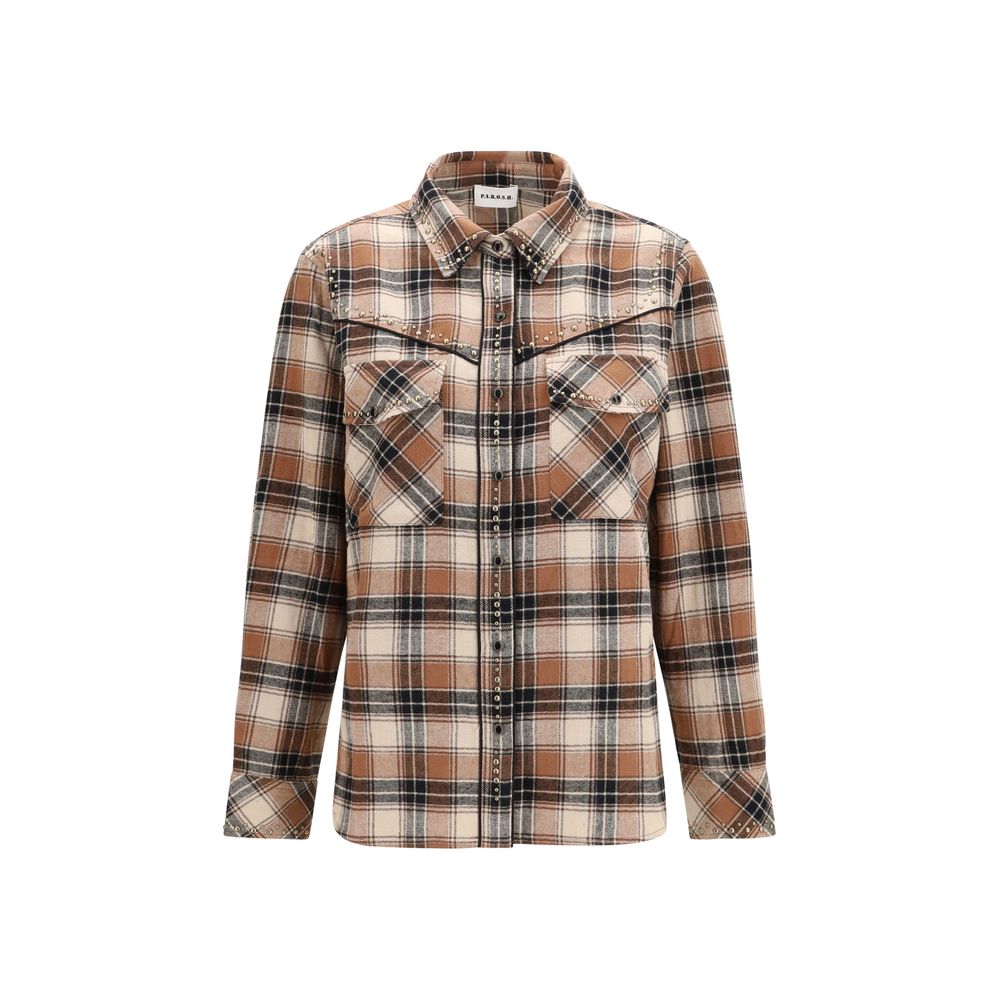 Shirt by P.A.R.O.S.H. for women in cotton brown, patterned & checked presents a discerning silhouette, showcasing a sophisticated and for a truly discerning finish.