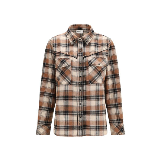 Shirt by P.A.R.O.S.H. for women in cotton brown, patterned & checked presents a discerning silhouette, showcasing a sophisticated and for a truly discerning finish.