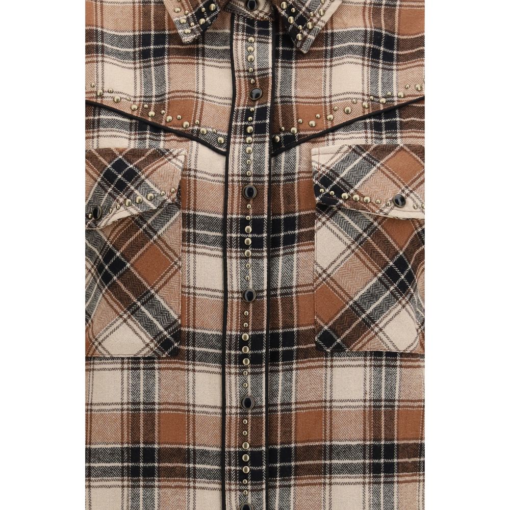 Shirt by P.A.R.O.S.H. for women in cotton brown, patterned & checked, featuring a nuanced and nuanced for a sophisticated finish.