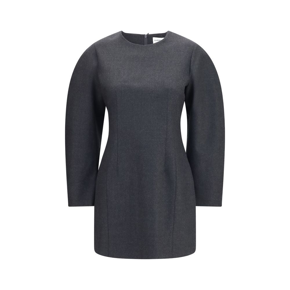 Dress by P.A.R.O.S.H. for women in wool gray features a dramatic silhouette, showcasing an elegant round neckline and long-sleeve that flows into a dramatic short.