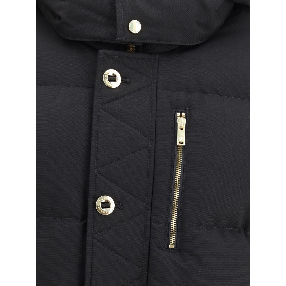 Hooded Jacket by Moose Knuckles for men in nylon & cotton black & gold features a smart silhouette, perfectly accentuated by its unique hooded neckline and functional hooded for a smart finish.