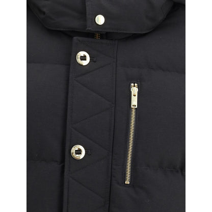 Hooded Jacket by Moose Knuckles for men in nylon & cotton black & gold features a smart silhouette, perfectly accentuated by its unique hooded neckline and functional hooded for a smart finish.