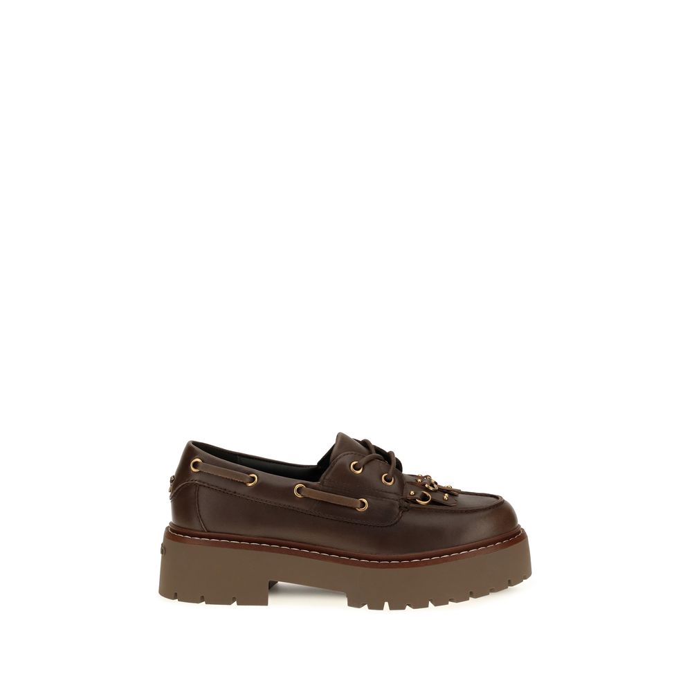 Platform Loafer Shoes by PINKO for women in bos taurus calf leather brown showcases a resplendent Women's Bos Taurus Calf Leather Platform Loafer Shoes aesthetic, defined by its resplendent and elegant platform.