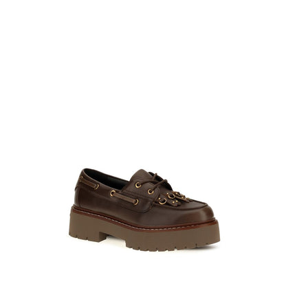Platform Loafer Shoes by PINKO for women in bos taurus calf leather brown showcases a resplendent Women's Bos Taurus Calf Leather Platform Loafer Shoes aesthetic, defined by its resplendent and elegant platform.