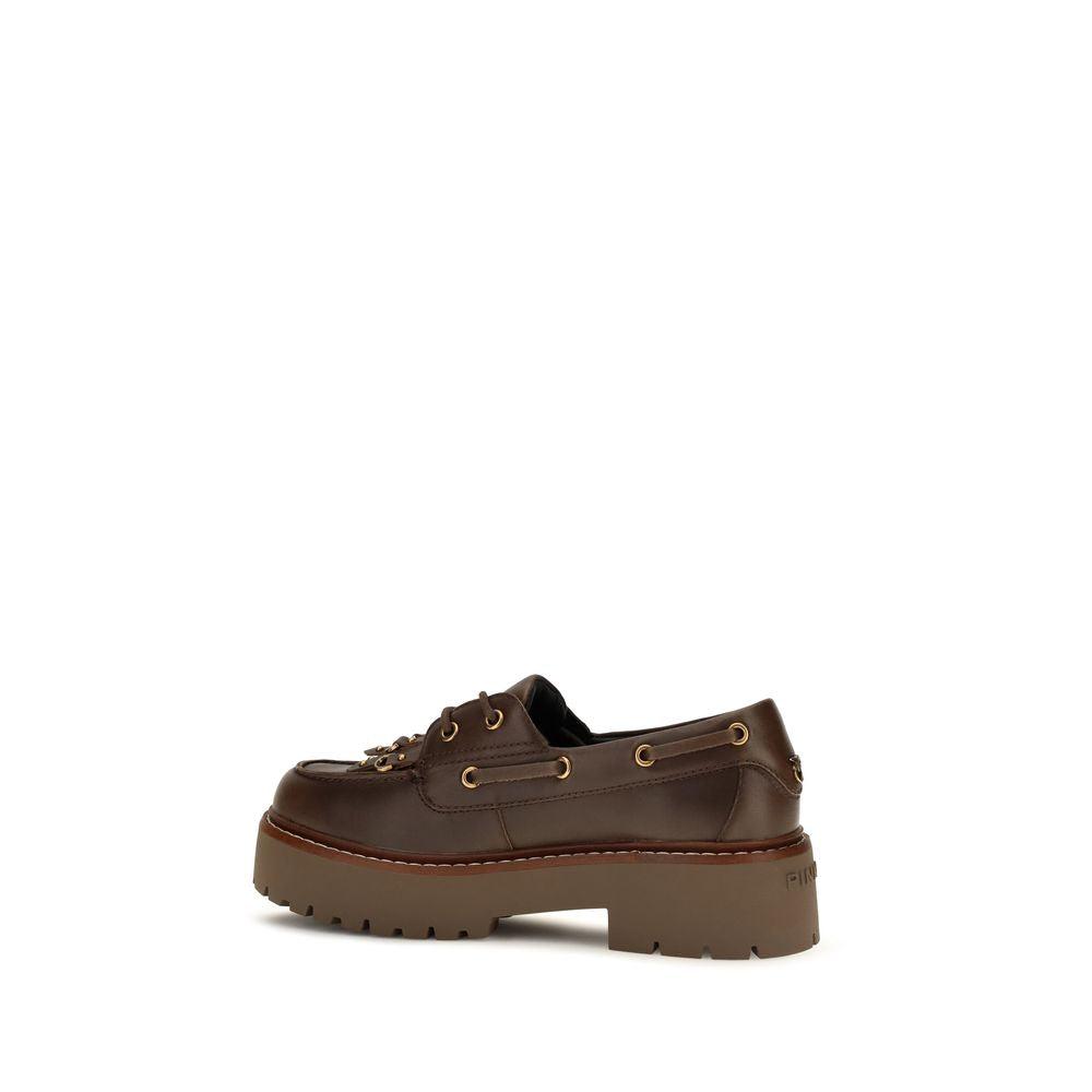 Platform Loafer Shoes by PINKO for women in bos taurus calf leather brown showcases a timeless silhouette from the Women's Bos Taurus Calf Leather Platform Loafer Shoes collection, featuring a timeless platform and for a timeless finish.
