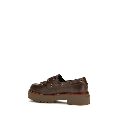 Platform Loafer Shoes by PINKO for women in bos taurus calf leather brown showcases a timeless silhouette from the Women's Bos Taurus Calf Leather Platform Loafer Shoes collection, featuring a timeless platform and for a timeless finish.