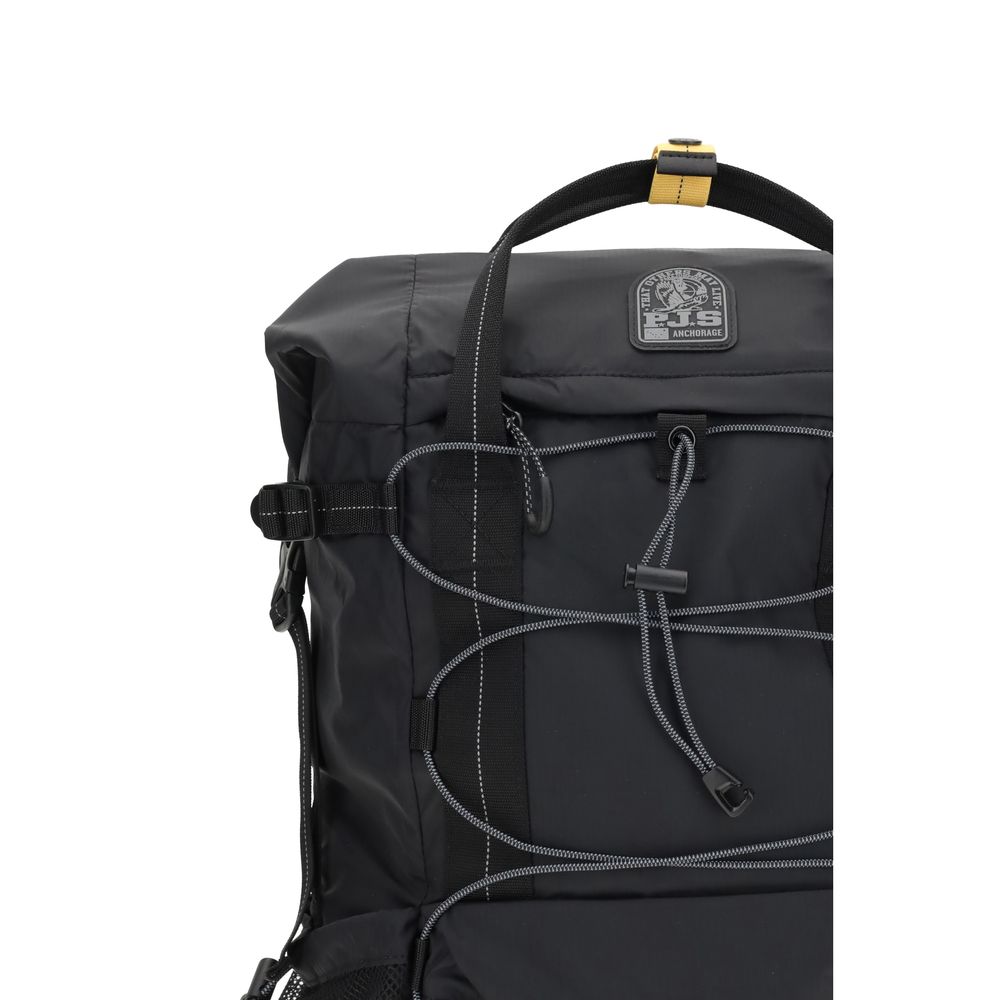 Backpack by Parajumpers for men in nylon polyester & canvas black, yellow & signature features a fashionable silhouette, showcasing the Icon Nylon Polyester & Canvas Backpack design with a secure zipper, ample external-pockets & laptop-compartment, and versatile backpack-strap, adjustable-strap & handle.