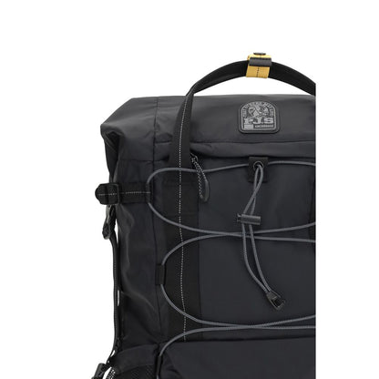 Backpack by Parajumpers for men in nylon polyester & canvas black, yellow & signature features a fashionable silhouette, showcasing the Icon Nylon Polyester & Canvas Backpack design with a secure zipper, ample external-pockets & laptop-compartment, and versatile backpack-strap, adjustable-strap & handle.