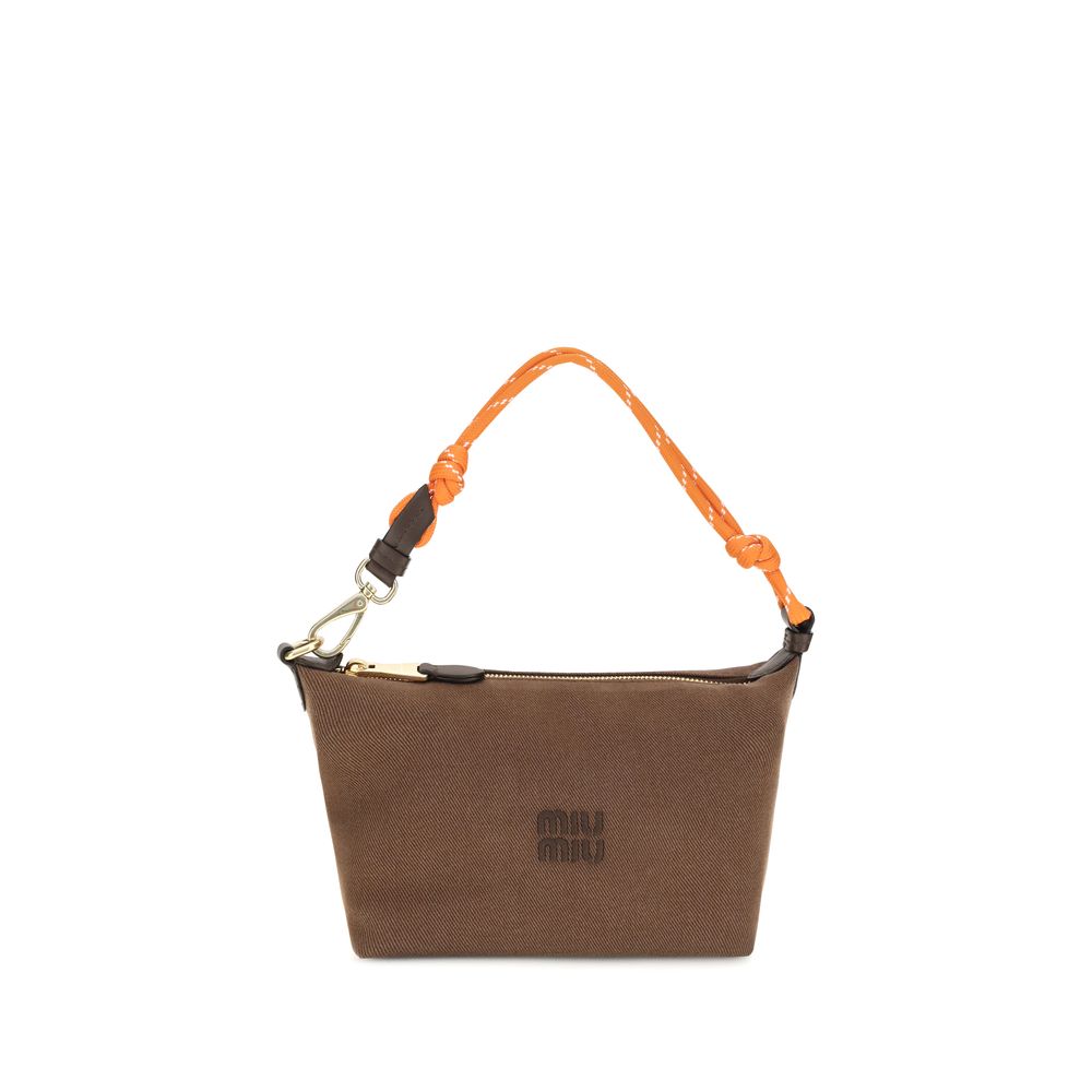 Shoulder Bag by Miu Miu for women in cotton brown & monogram features a enviable silhouette, showcasing a secure snap, zipper & hook, ample single-compartment, and enviable shoulder-strap & handle for a enviable finish.