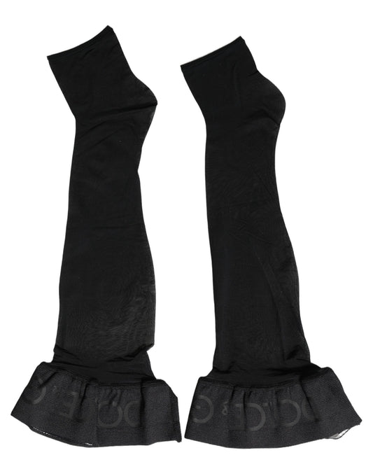 Socks by Dolce & Gabbana for women in stretch nylon & calf leather black features a nuanced silhouette, showcasing the nuanced Women's Stretch Nylon & Calf Leather Socks design with a refined, premium finish.