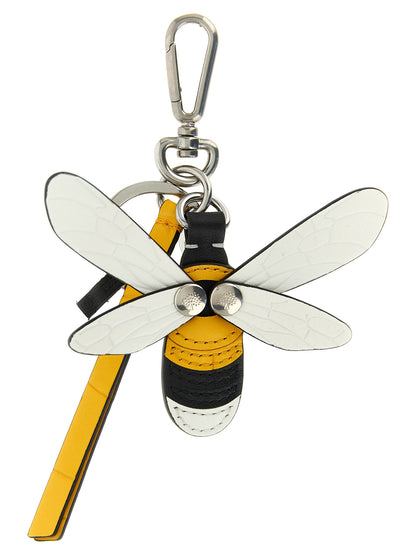 Keychain by Mulberry for women in bos taurus suede cowhide leather and black, multicolor, silver, yellow & striped showcases a artisanal design, artfully incorporating , , and for a artisanal finish.