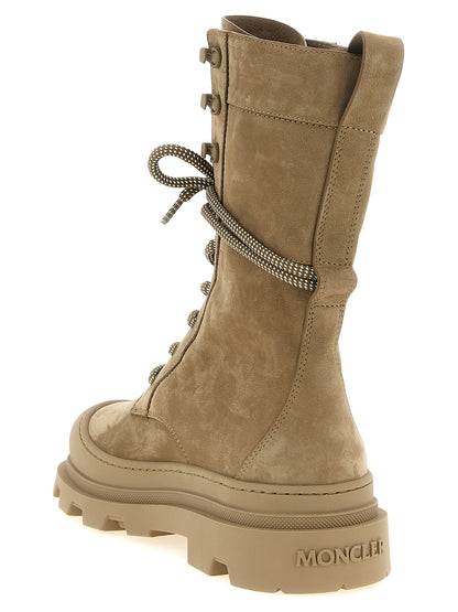 Lace-Up Boots by Moncler for women in nubuck embossed leather beige & signature features an avant-garde Vera Women's Nubuck Embossed Leather Lace-Up Boots silhouette, defined by a sophisticated and a avant-garde .