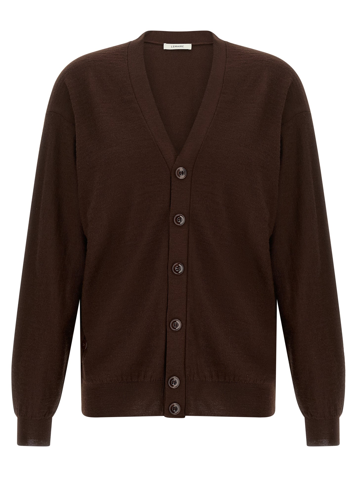Cardigan by Lemaire for women in wool acrylic bordeaux features an impeccable silhouette, showcasing a sophisticated v-neck neckline and detail for a truly impeccable finish.