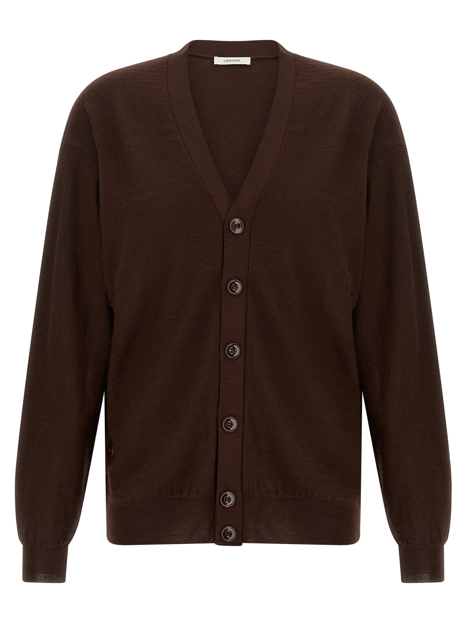Cardigan by Lemaire for women in wool acrylic bordeaux features an impeccable silhouette, showcasing a sophisticated v-neck neckline and detail for a truly impeccable finish.