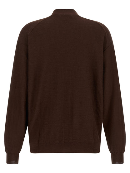 Cardigan by Lemaire for women in wool acrylic bordeaux presents a textural silhouette, artfully finished with a textural v-neck neckline and for a sophisticated, textural look.