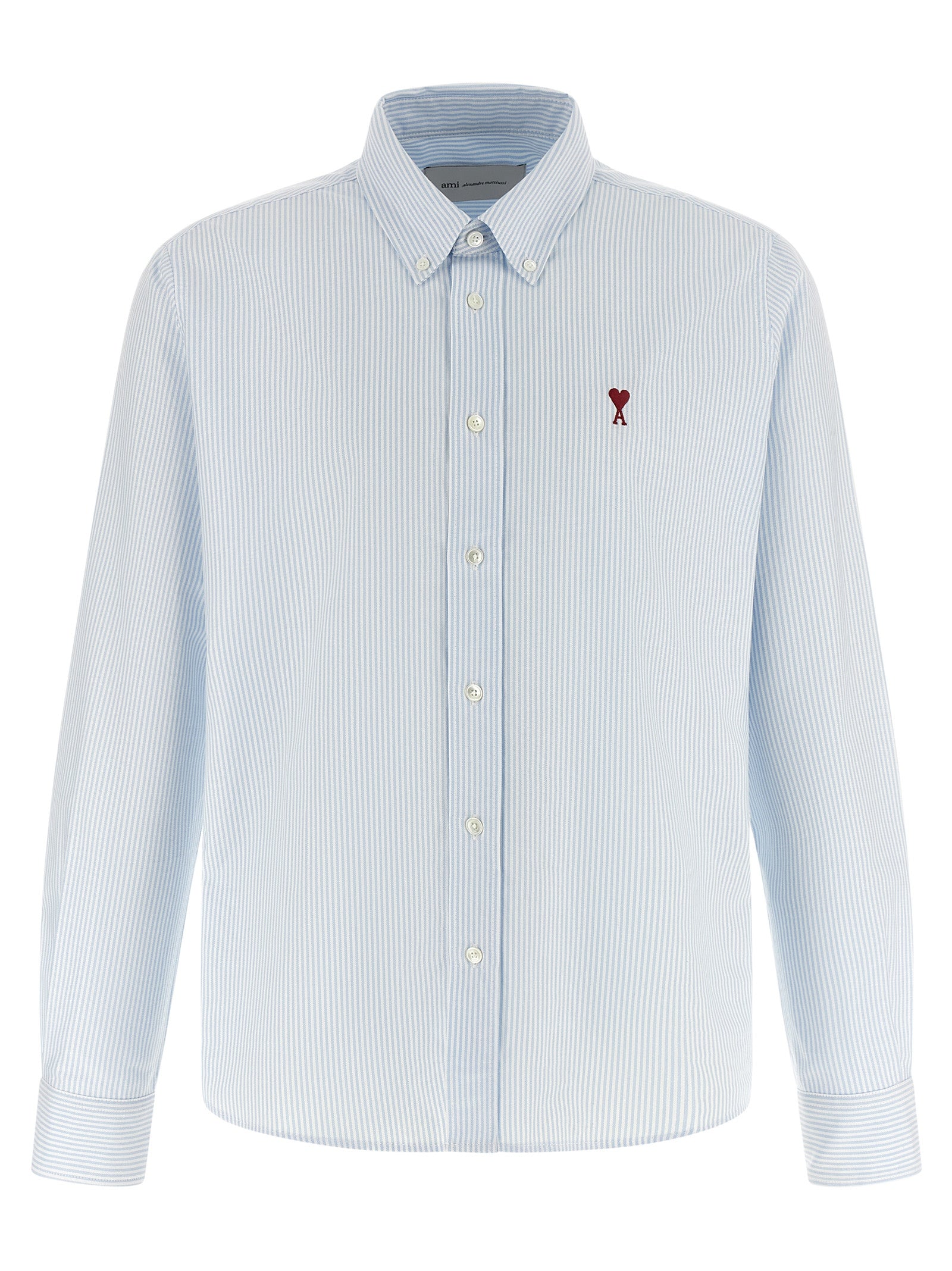 Blouse by Ami Paris for men in cotton felt light-blue & striped features an architectural silhouette with a refined and elegant for a architectural look.