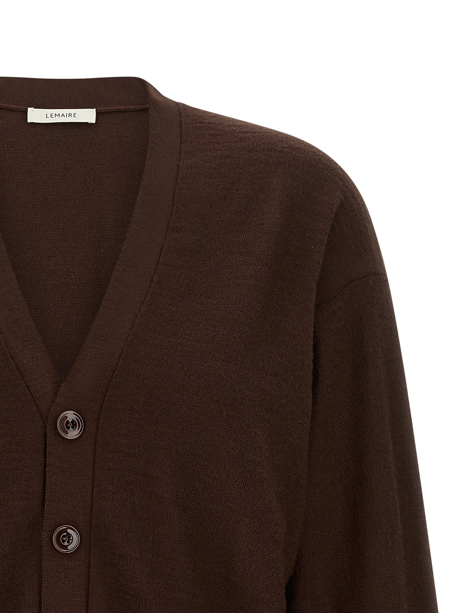 Cardigan by Lemaire for women in wool acrylic bordeaux features an crisp silhouette, showcasing a sophisticated v-neck neckline and detail for a truly crisp finish.