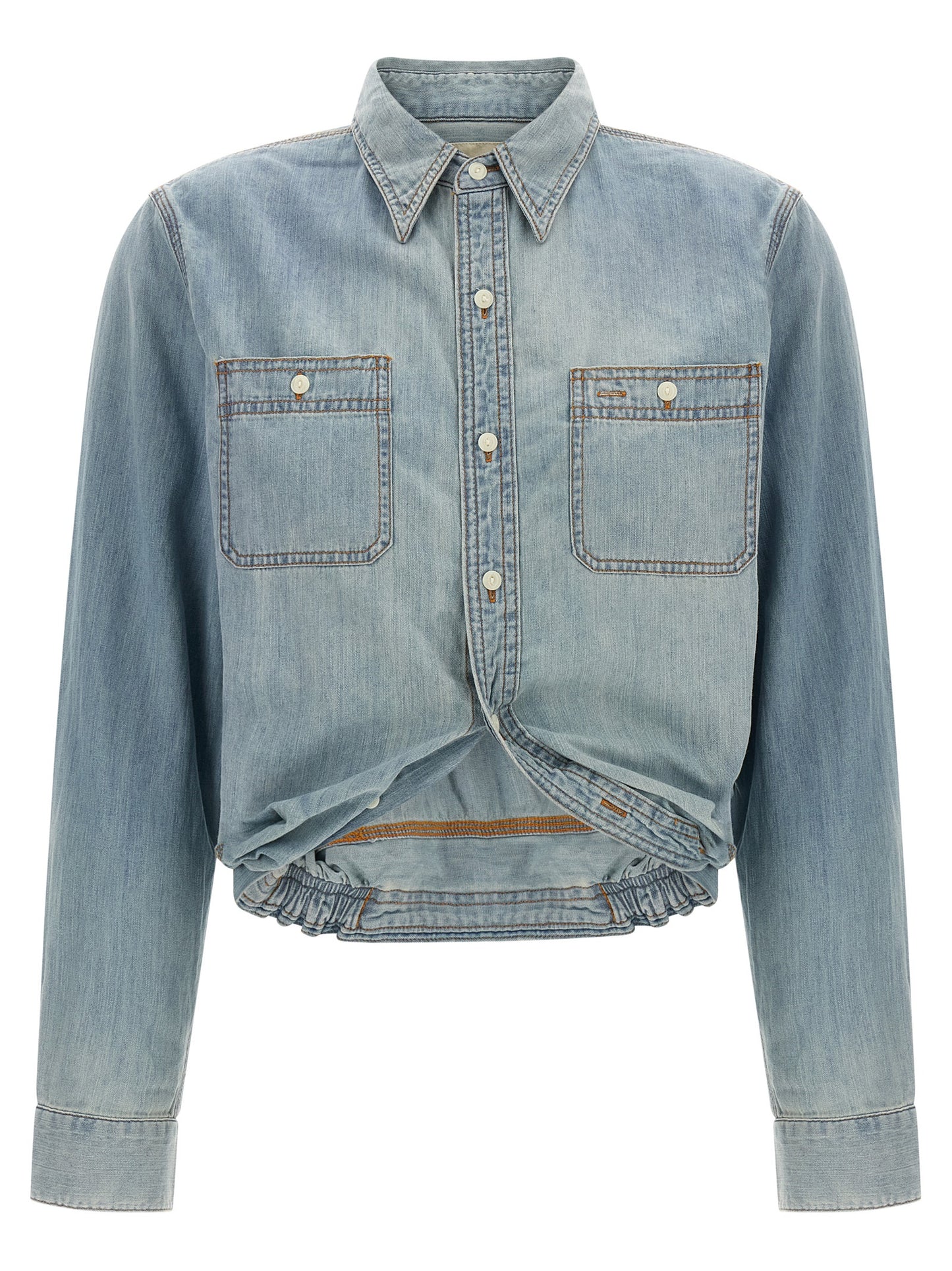 Blouse by R13 for women in denim cotton light-blue presents a discerning silhouette, showcasing a sophisticated wrap neckline and for a truly discerning finish.