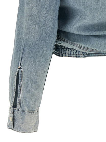 Blouse by R13 for women in denim cotton light-blue showcases a sharp silhouette, elegantly detailed with a sharp and sharp .