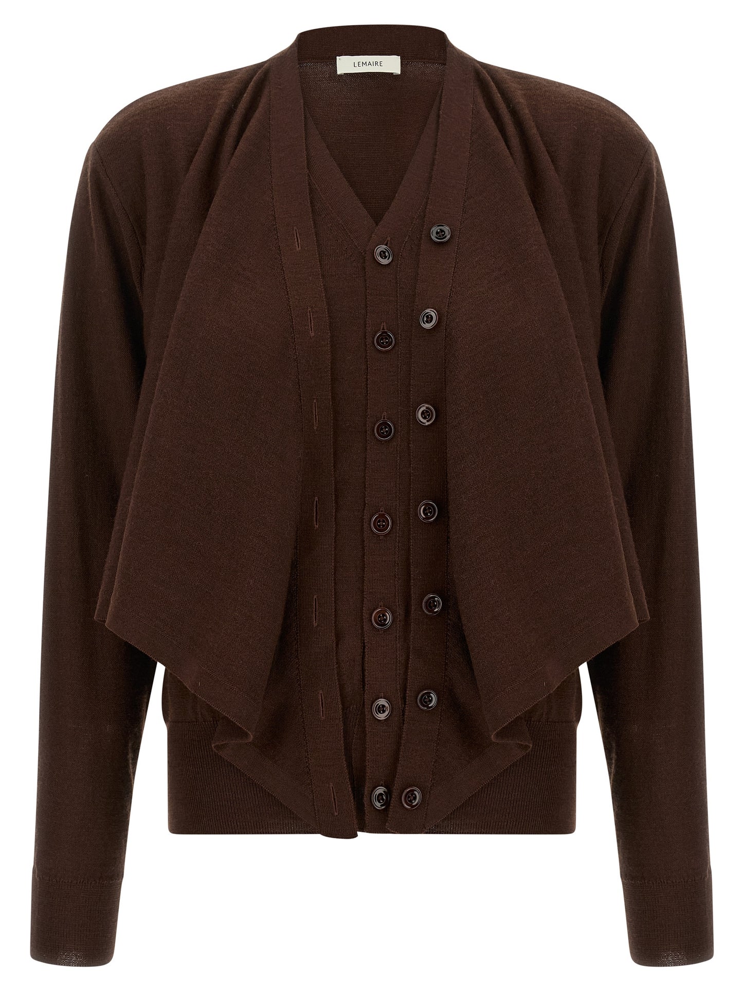 Cardigan by Lemaire for women in wool acrylic bordeaux features a dramatic silhouette, showcasing a sophisticated v-neck neckline and dramatic detail for a timeless, premium look.