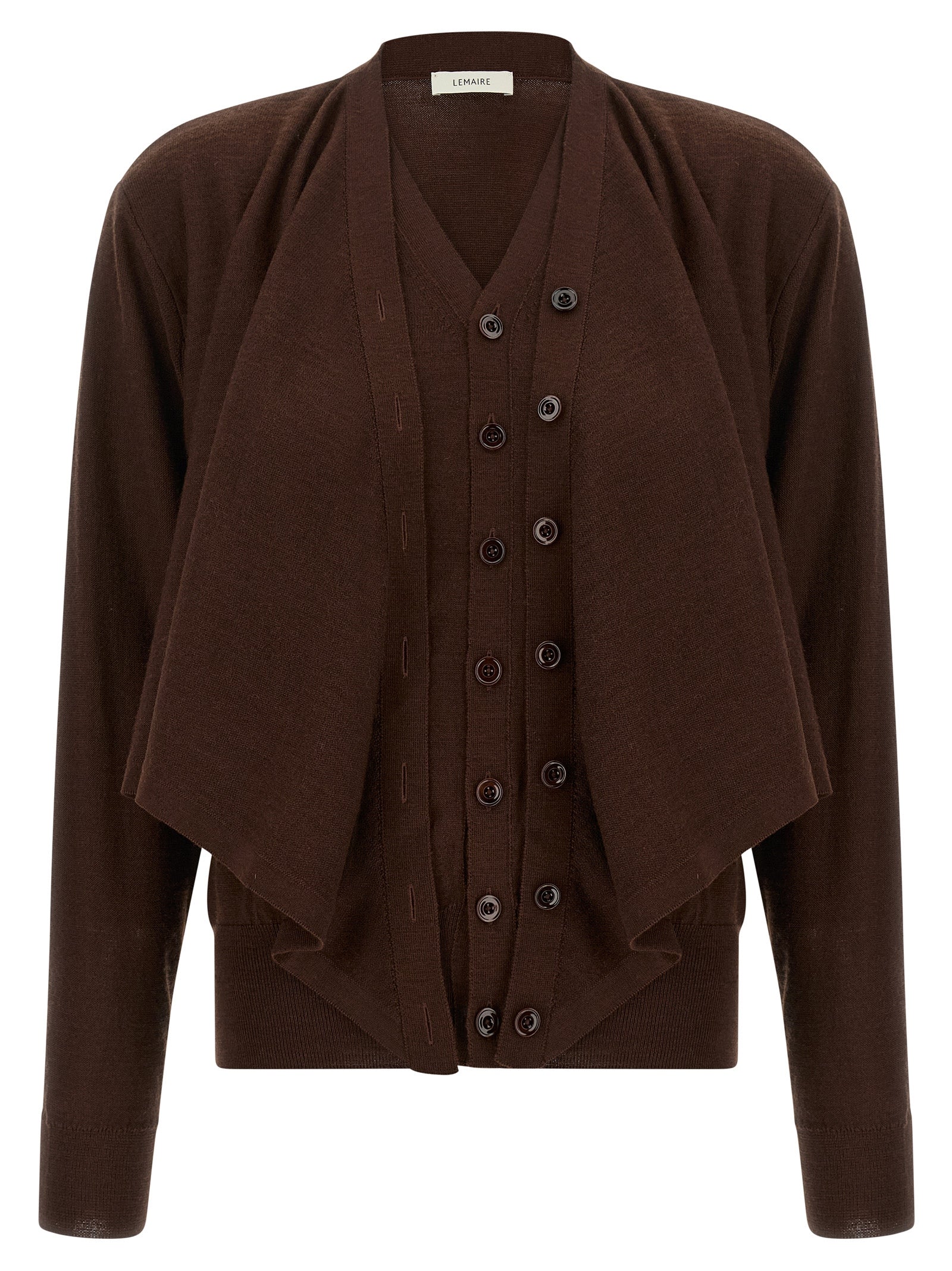 Cardigan by Lemaire for women in wool acrylic bordeaux features a dramatic silhouette, showcasing a sophisticated v-neck neckline and dramatic detail for a timeless, premium look.