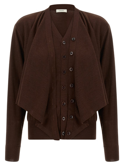 Cardigan by Lemaire for women in wool acrylic bordeaux features a dramatic silhouette, showcasing a sophisticated v-neck neckline and dramatic detail for a timeless, premium look.