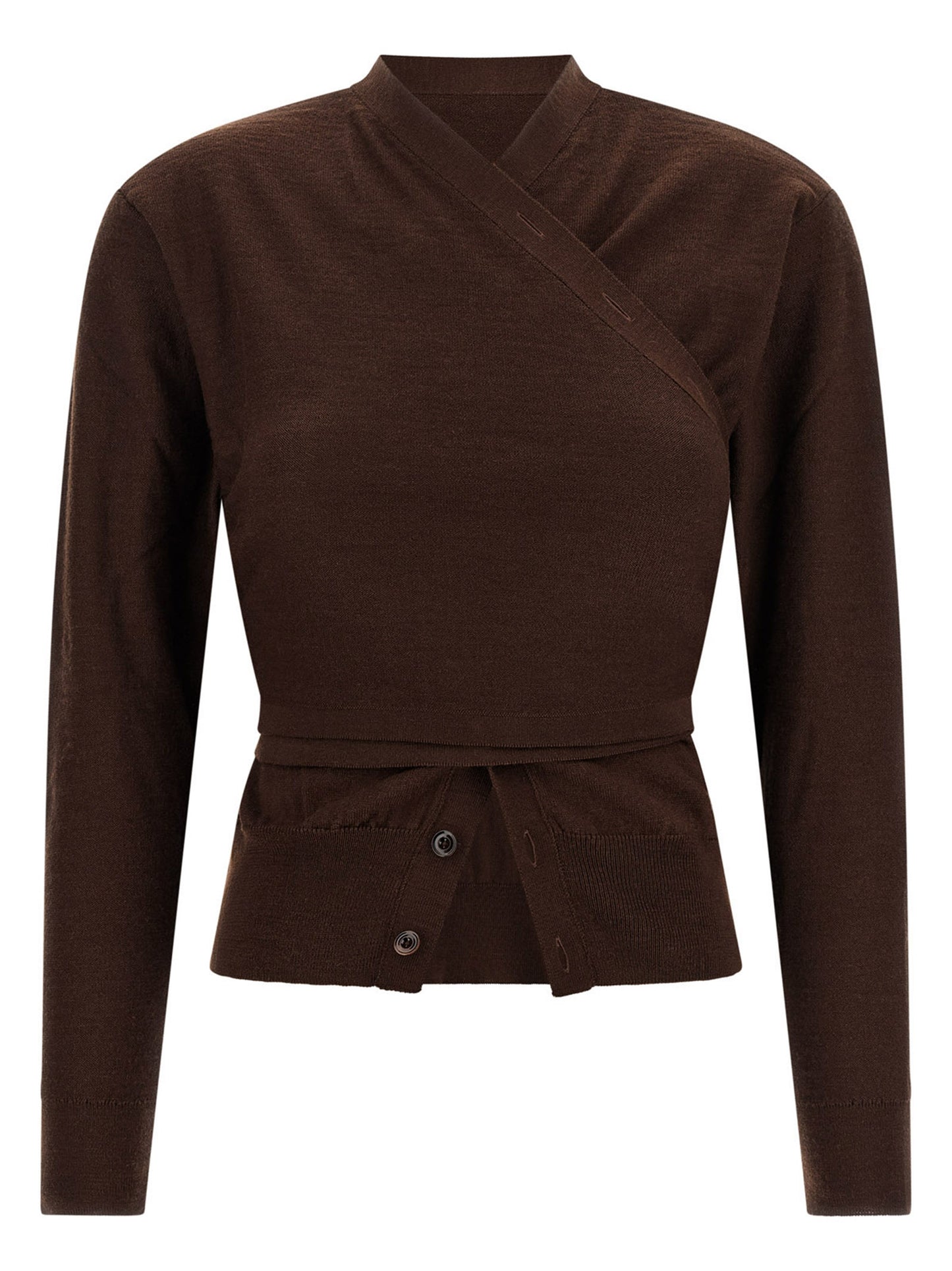 Cardigan by Lemaire for women in wool acrylic bordeaux showcases a luxurious silhouette, meticulously detailed with a sophisticated v-neck neckline and for a refined finish.