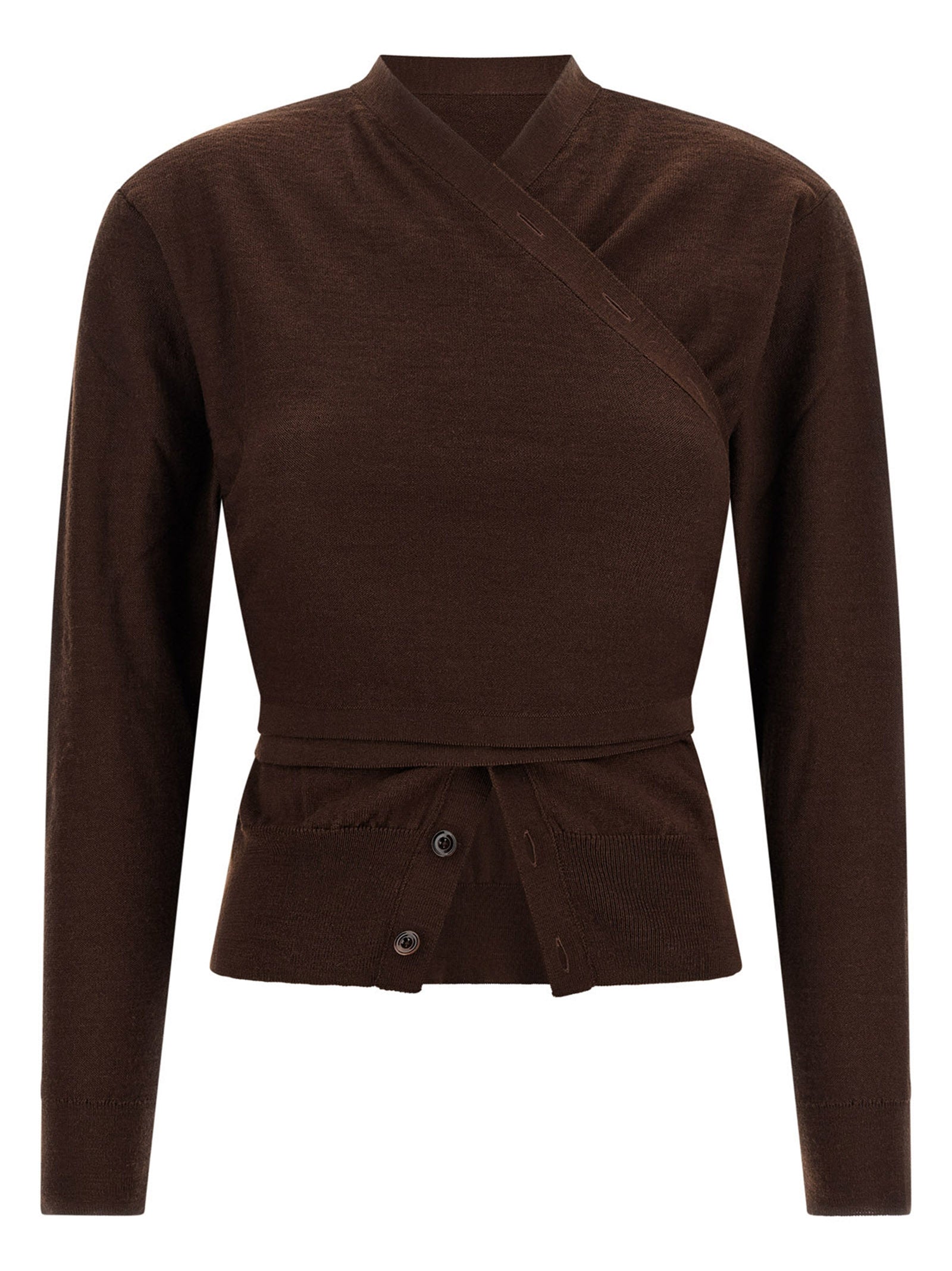 Cardigan by Lemaire for women in wool acrylic bordeaux showcases a luxurious silhouette, meticulously detailed with a sophisticated v-neck neckline and for a refined finish.