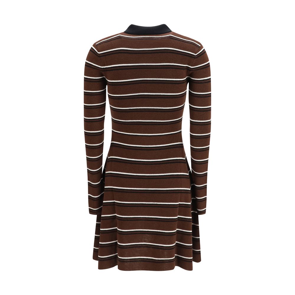 Dress by Ganni for women in wool brown, patterned & striped features an sultry silhouette defined by a and , falling to an sultry short for a sultry look.