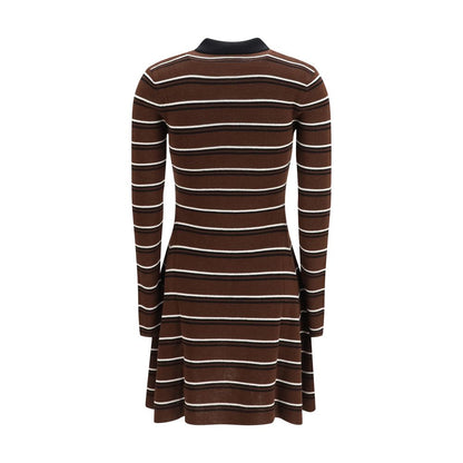 Dress by Ganni for women in wool brown, patterned & striped features an sultry silhouette defined by a and , falling to an sultry short for a sultry look.