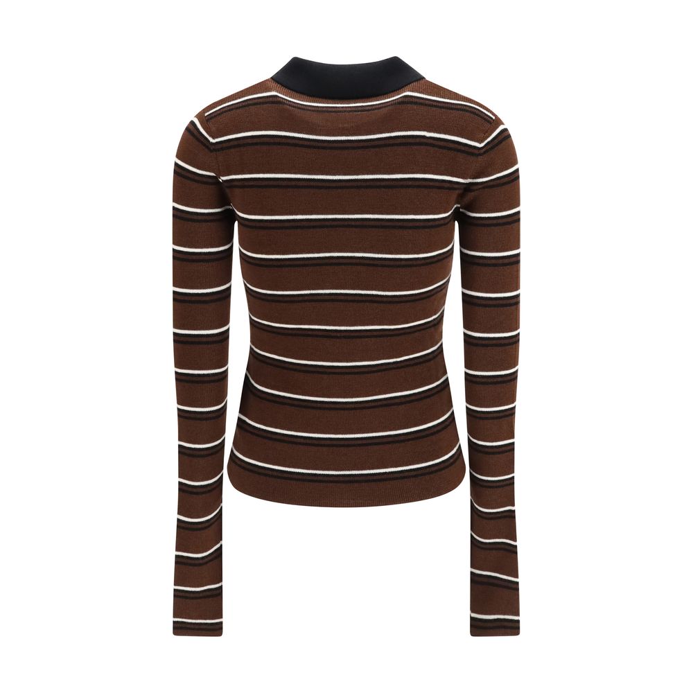Polo Shirt by Ganni for women in wool brown & striped presents a crisp silhouette, artfully detailed with a crisp and crisp .