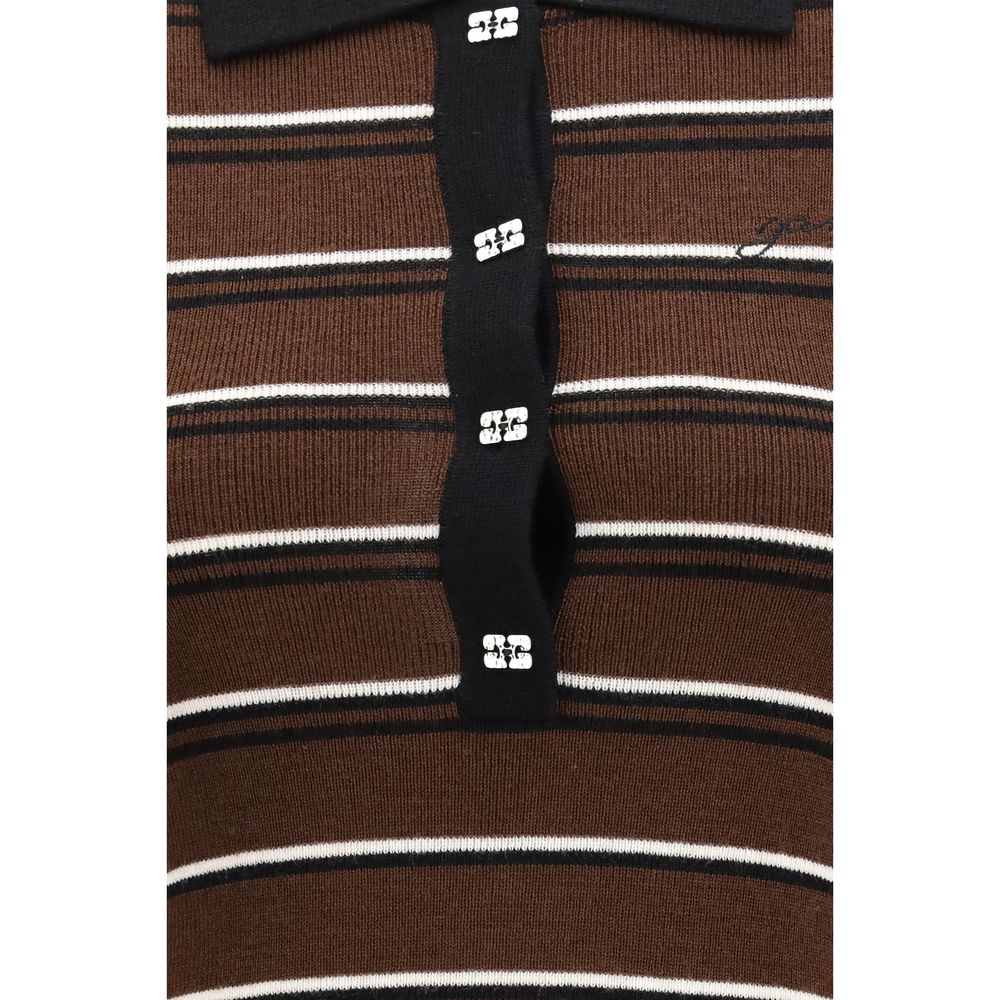 Dress by Ganni for women in wool brown, patterned & striped features an eye catching silhouette with a sophisticated , elegant , and a refined short for a eye catching aesthetic.