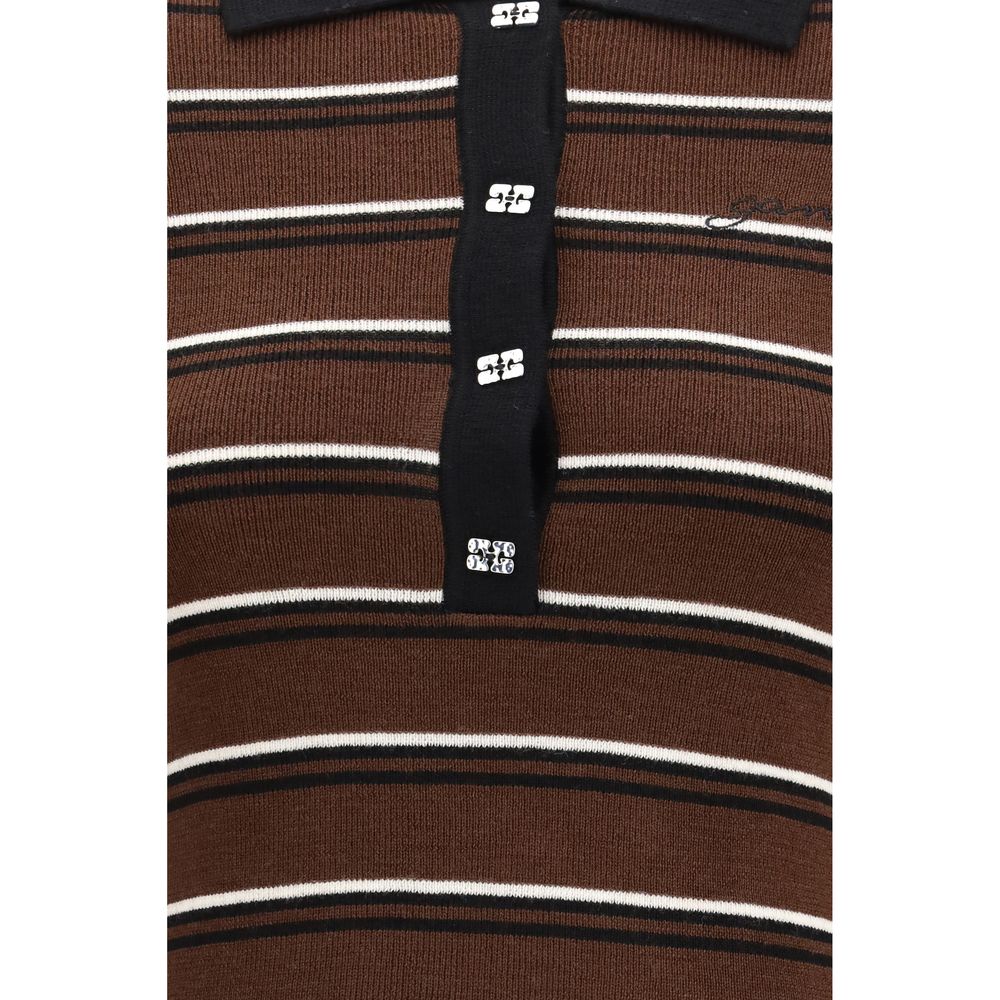 Polo Shirt by Ganni for women in wool brown & striped showcases a enviable silhouette, featuring a refined and for a enviable finish.