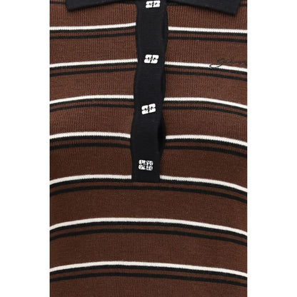Polo Shirt by Ganni for women in wool brown & striped showcases a enviable silhouette, featuring a refined and for a enviable finish.