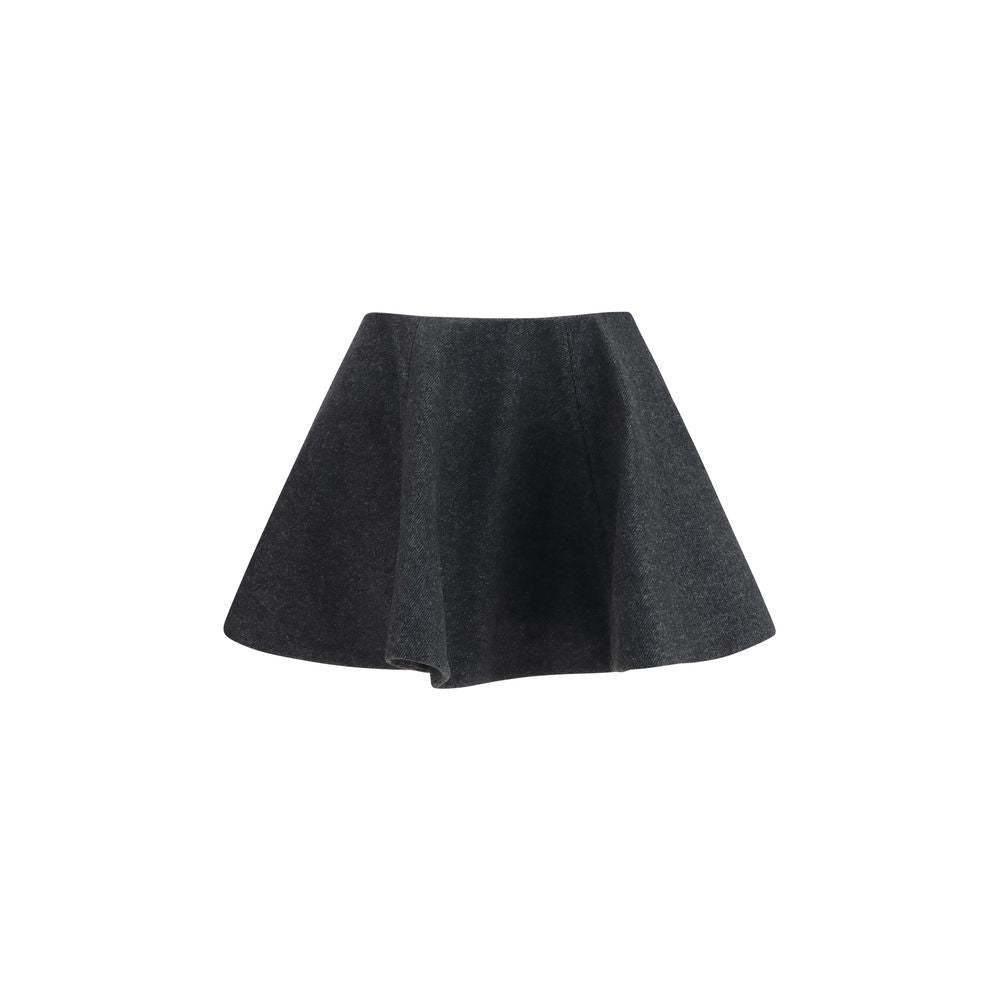 Skirt by Ganni for women in polyester capra leather & wool gray features a sublime silhouette, showcasing the sublime design of the Women's Polyester Capra Leather & Wool Midi Skirt in a sophisticated midi.