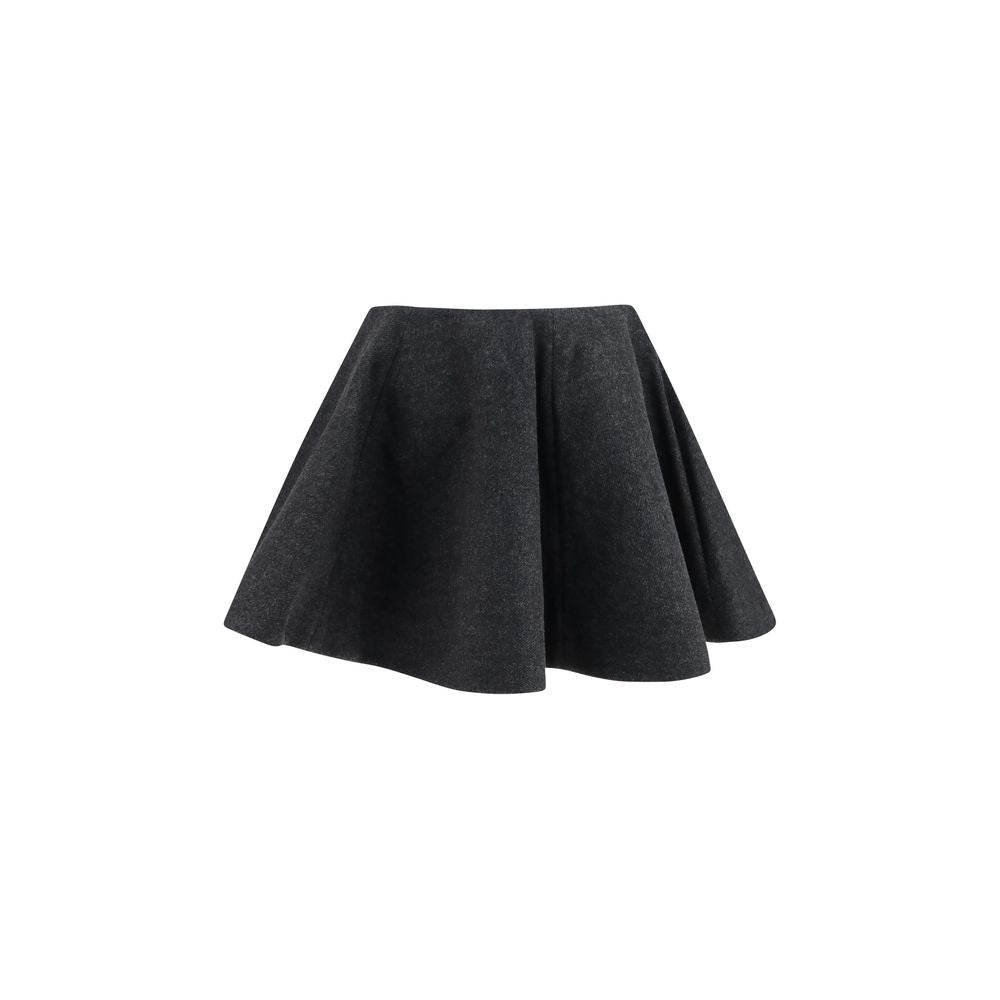 Skirt by Ganni for women in polyester capra leather & wool gray showcases a dramatic silhouette, artfully capturing the essence of the Women's Polyester Capra Leather & Wool Midi Skirt in a dramatic midi cut for a refined look.