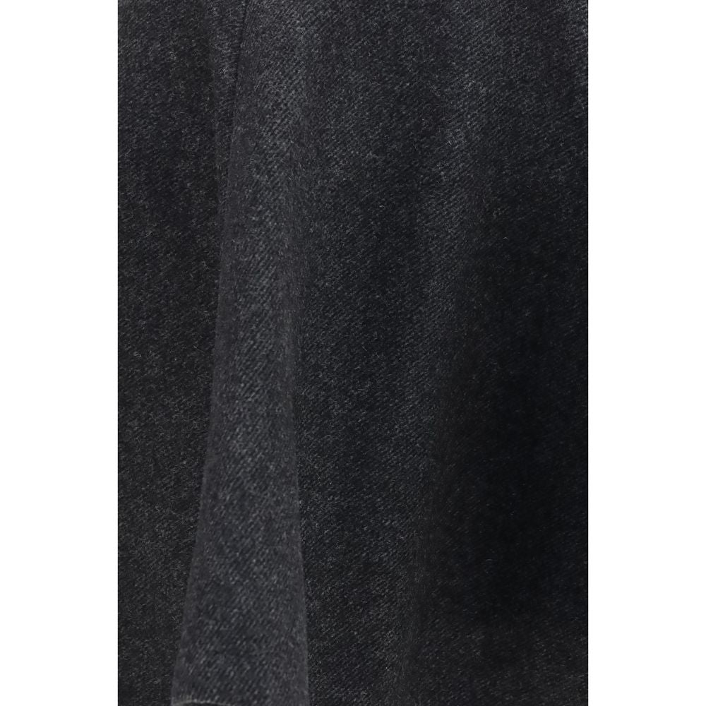 Skirt by Ganni for women in polyester capra leather & wool gray features an relaxed-yet-refined silhouette that elegantly showcases the Women's Polyester Capra Leather & Wool Midi Skirt design and sophisticated midi.
