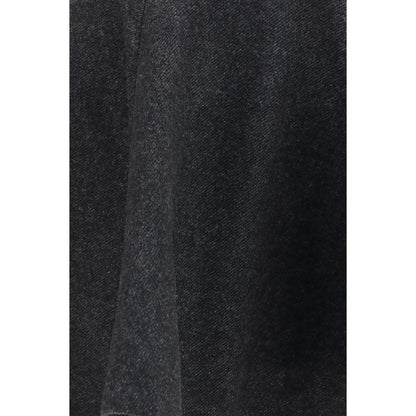 Skirt by Ganni for women in polyester capra leather & wool gray features an relaxed-yet-refined silhouette that elegantly showcases the Women's Polyester Capra Leather & Wool Midi Skirt design and sophisticated midi.