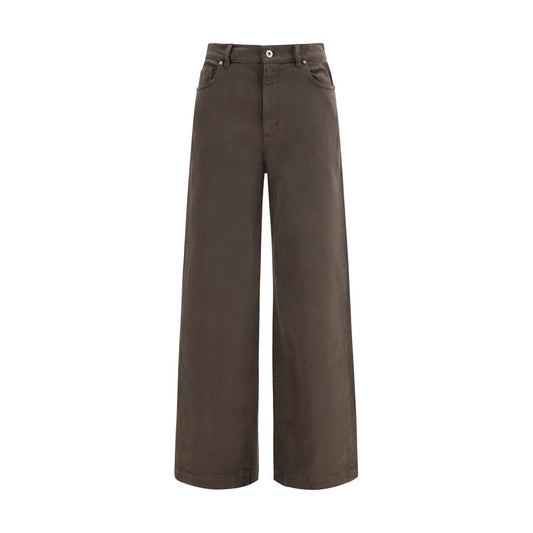 Casual Pants by P.A.R.O.S.H. for women in stretch cotton brown features an sartorial regular-fit & wide and long with a cut for a sartorial finish.