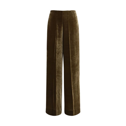 Palazzo Pants by P.A.R.O.S.H. for women in viscose silk velvet brown presents a tailored silhouette, showcasing a tailored regular-fit & wide and long cut with a refined for a truly tailored aesthetic.