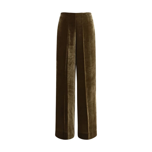 Palazzo Pants by P.A.R.O.S.H. for women in viscose silk velvet brown presents a tailored silhouette, showcasing a tailored regular-fit & wide and long cut with a refined for a truly tailored aesthetic.