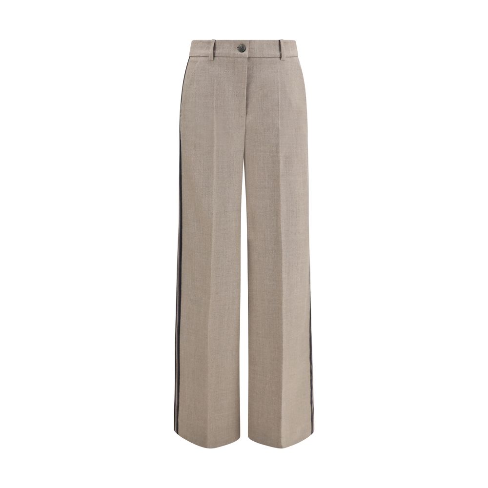 Palazzo Pants by P.A.R.O.S.H. for women in virgin wool gray & striped presents a refined pantology silhouette, artfully defined by a refined pantology regular-fit & wide, long, and a sophisticated .