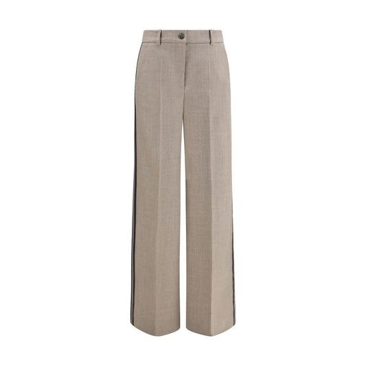 Palazzo Pants by P.A.R.O.S.H. for women in virgin wool gray & striped presents a refined pantology silhouette, artfully defined by a refined pantology regular-fit & wide, long, and a sophisticated .