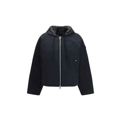 Hooded Bomber Jacket by Moose Knuckles for women in nylon & duck-down black features an contemporary silhouette, showcasing a sophisticated hooded neckline and contemporary breathable-design, pockets, hooded & insulated for a truly refined look.