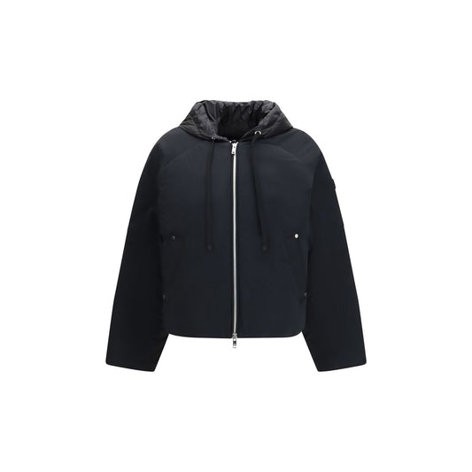 Hooded Bomber Jacket by Moose Knuckles for women in nylon & duck-down black features an contemporary silhouette, showcasing a sophisticated hooded neckline and contemporary breathable-design, pockets, hooded & insulated for a truly refined look.