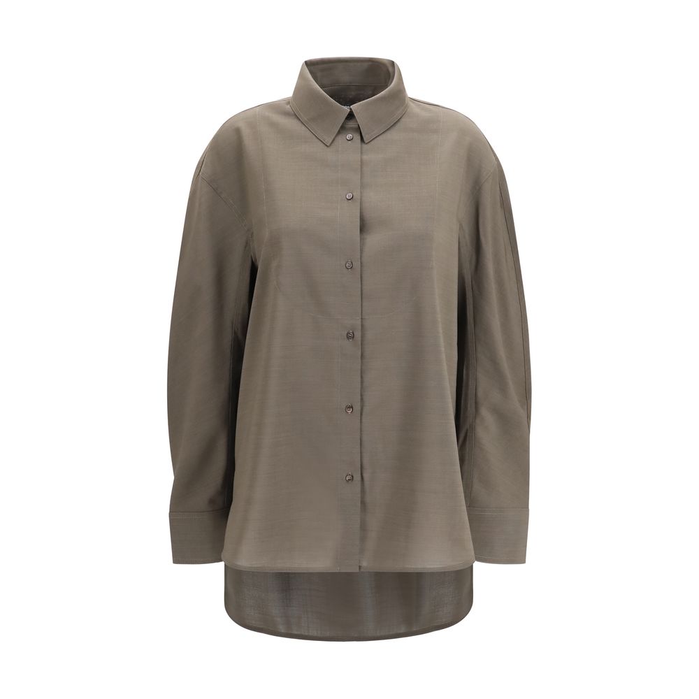 Shirt by Jacquemus for women in virgin wool & cotton gray & pearl presents a discerning silhouette, showcasing a sophisticated square neckline and for a truly discerning finish.