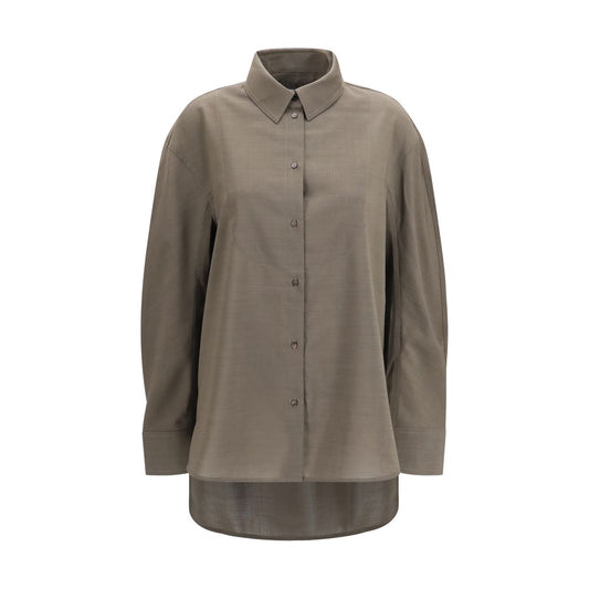 Shirt by Jacquemus for women in virgin wool & cotton gray & pearl presents a discerning silhouette, showcasing a sophisticated square neckline and for a truly discerning finish.